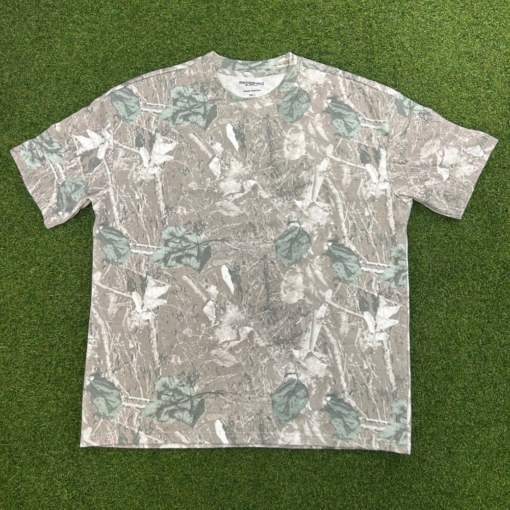 Reserved Supply Premium Essentials Mens Large Camo Leaf Print T-Shirt Green Gray